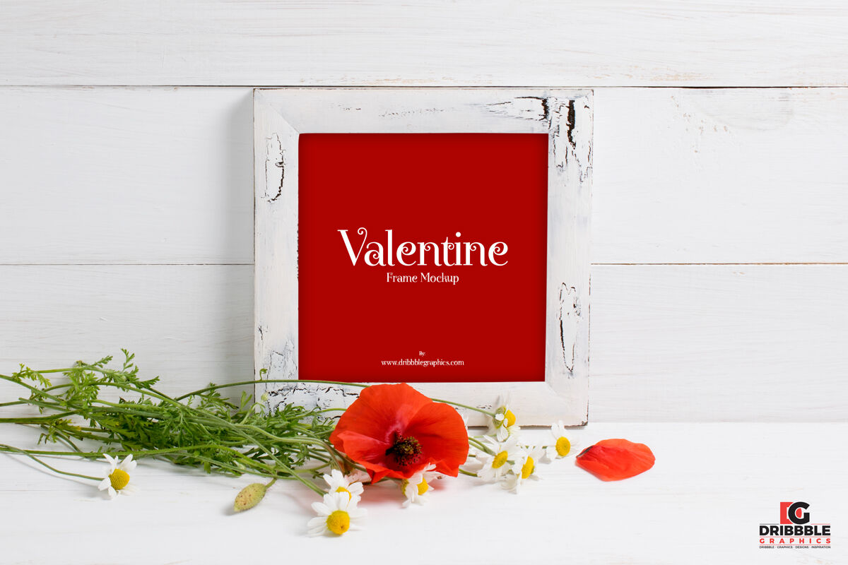 Front View of Valentine Frame Mockup with Red Poppies preview