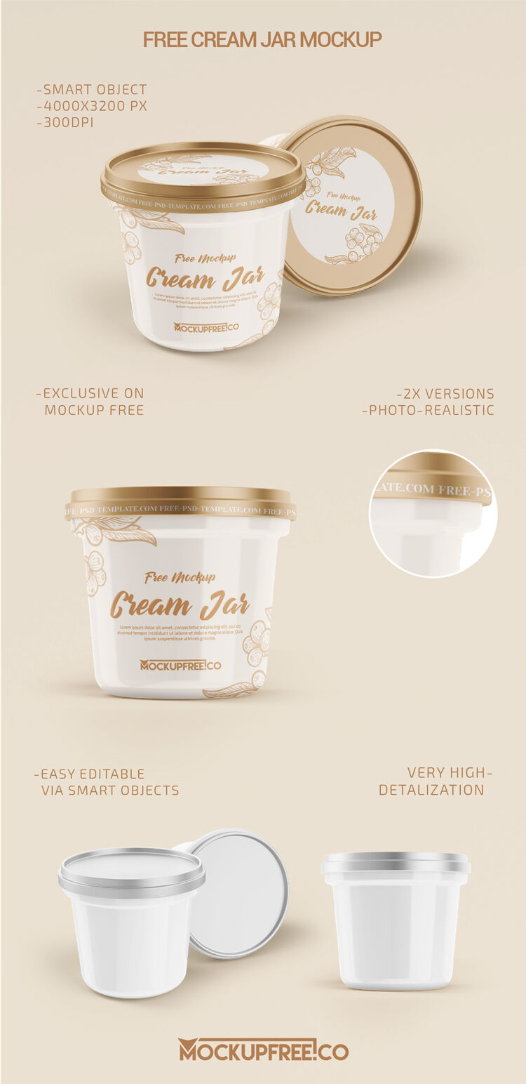 Two Cylindrical Plastic Cream Jar Mockups preview