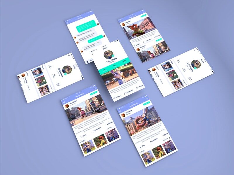 Mockup of 7 UI Screens in Isometric View preview