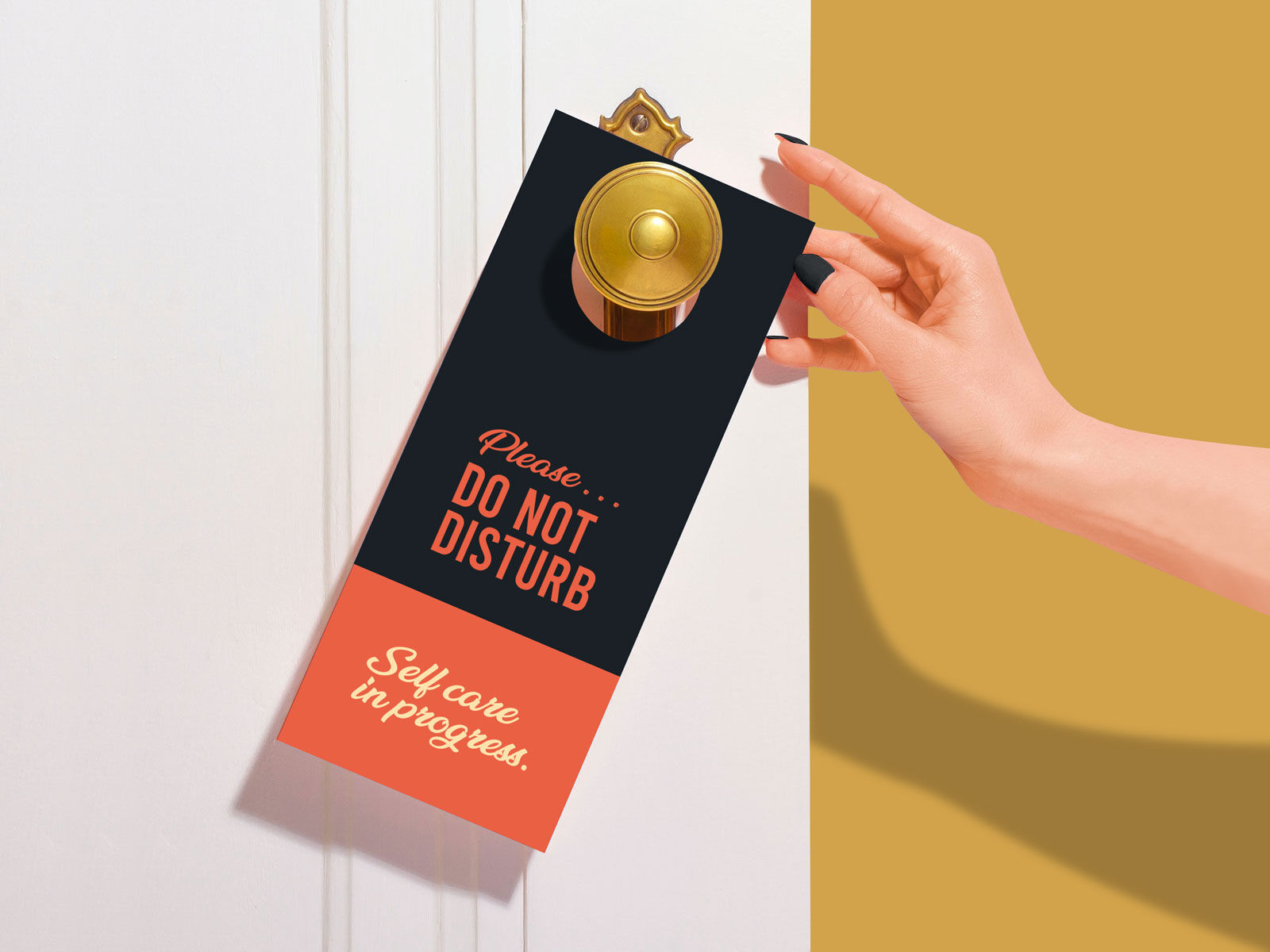 Front View of a Door Hanger on Doorknob Mockup