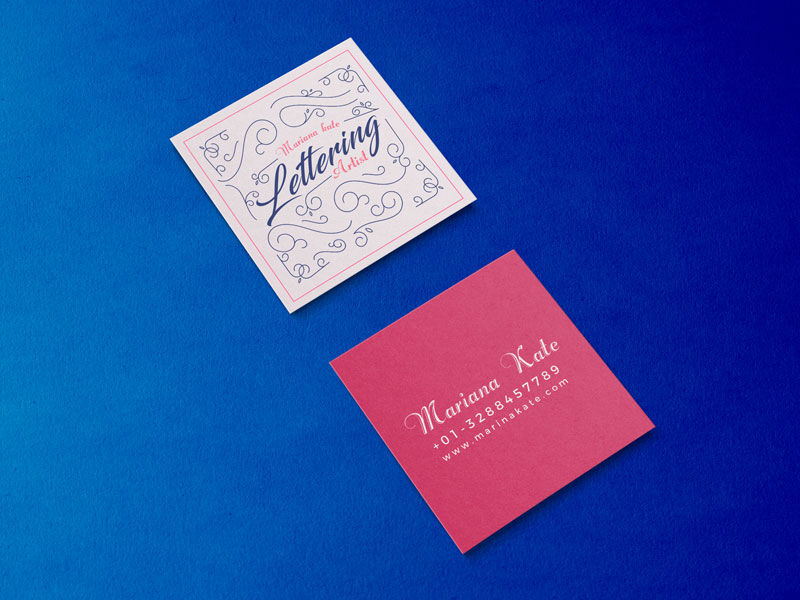 Top View of a Square Business Card Mockup