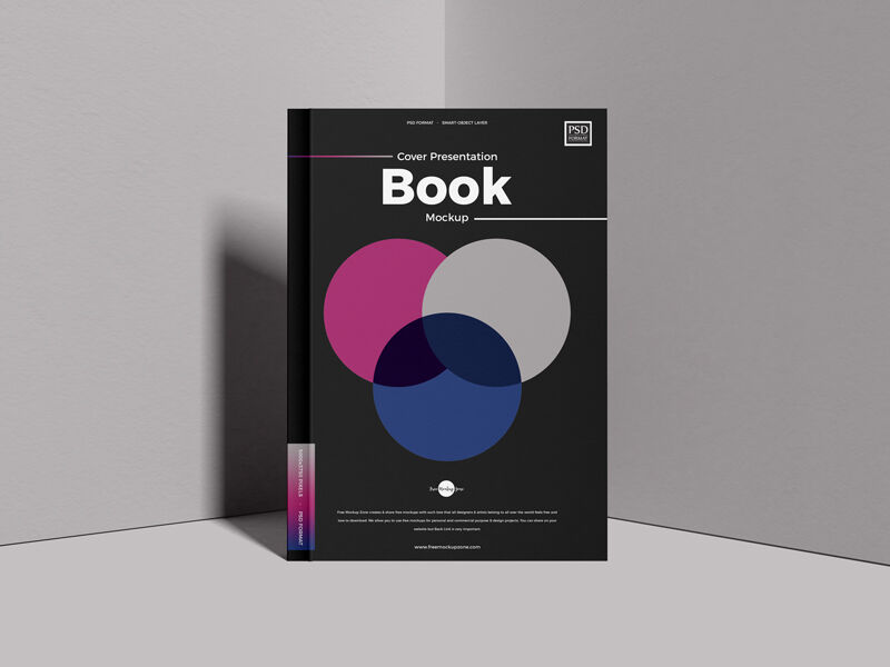 Hardcover Book Standing at the Corner of Two Walls Mockup preview