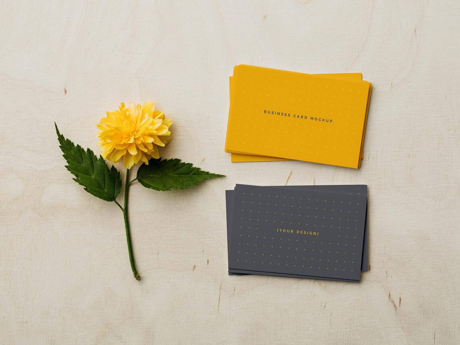 Top View 2 Stacks of Business Cards Mockup with Flower preview