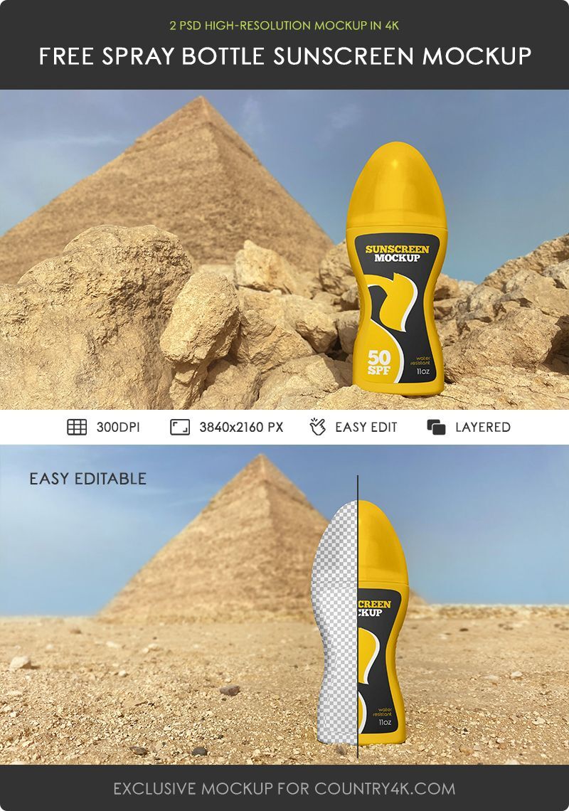 Two Mockups Showing Sunscreen Spray Bottle Front View