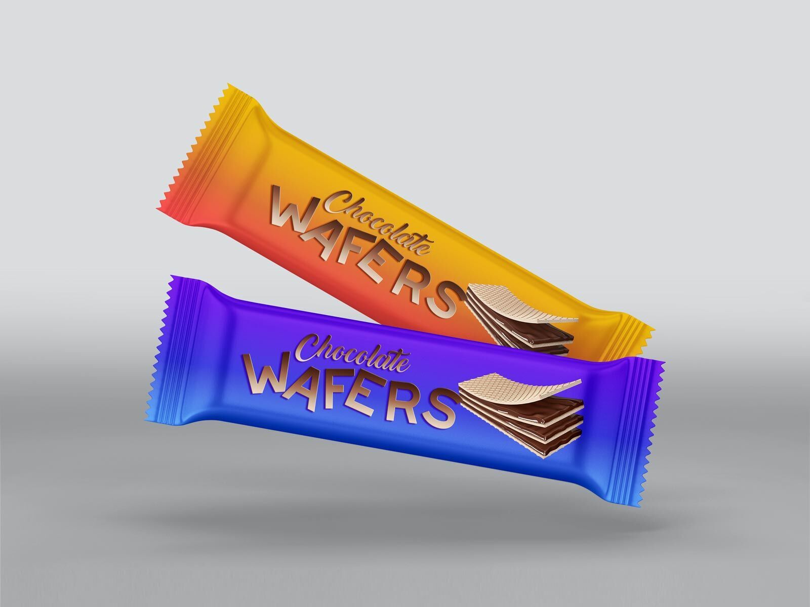 Front View of Two Wafers/Chocolate Bars Packaging Mockup