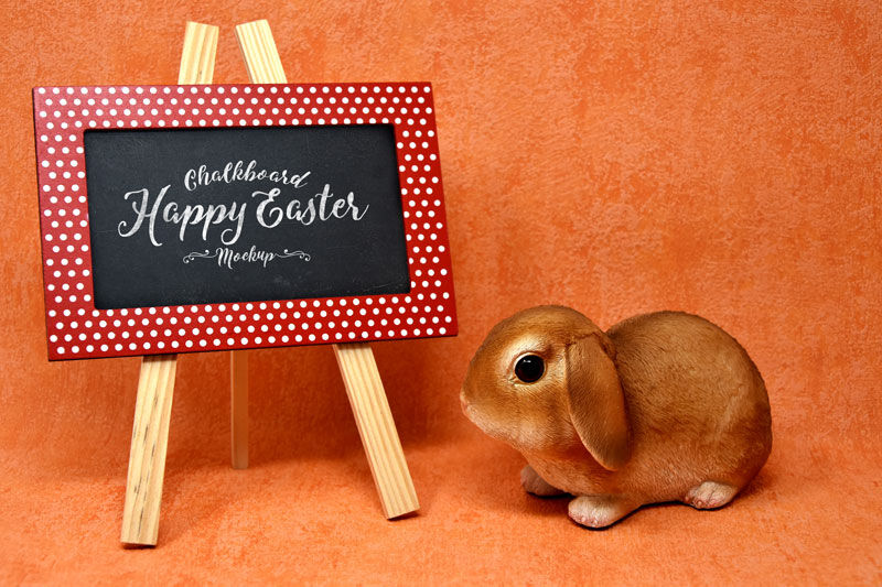Easter Bunny Along with an Easel Blackboard in Perspective Mockup preview
