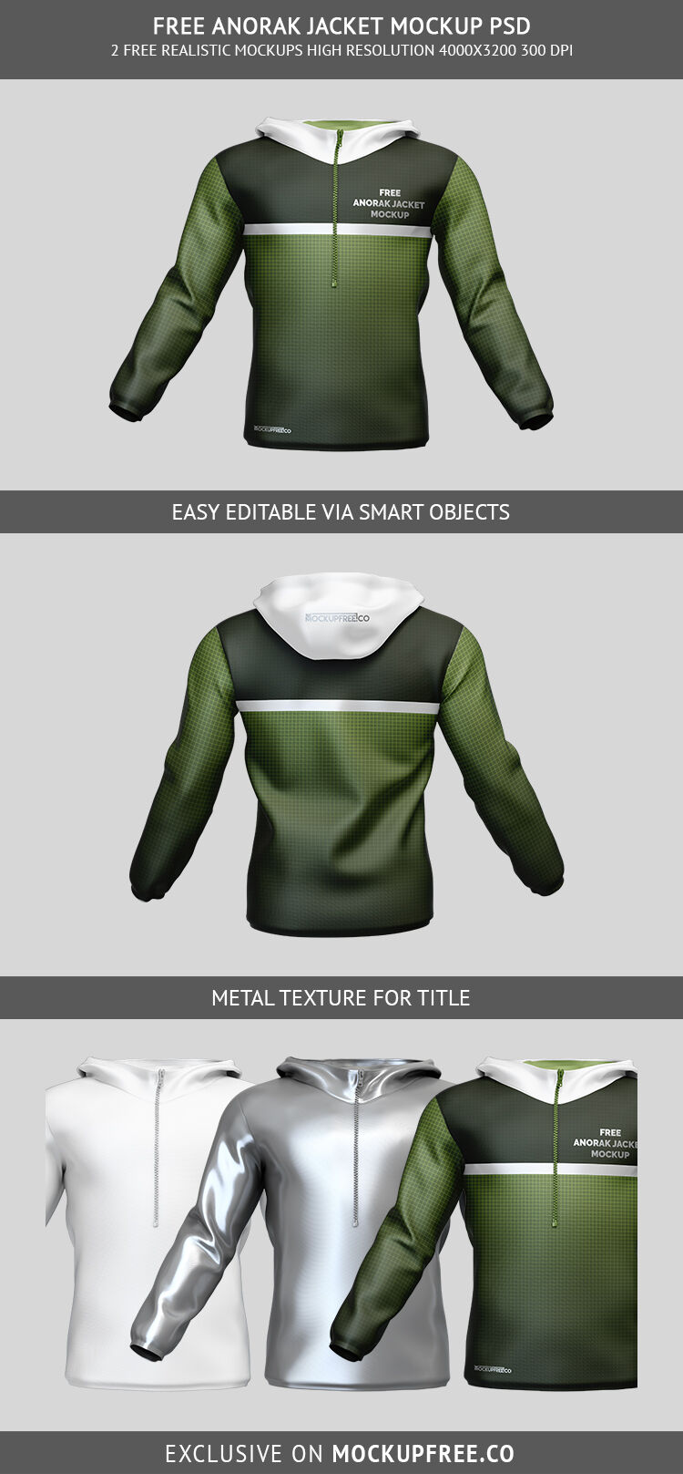 3 Anorak Jacket Mockups in Different Angles preview