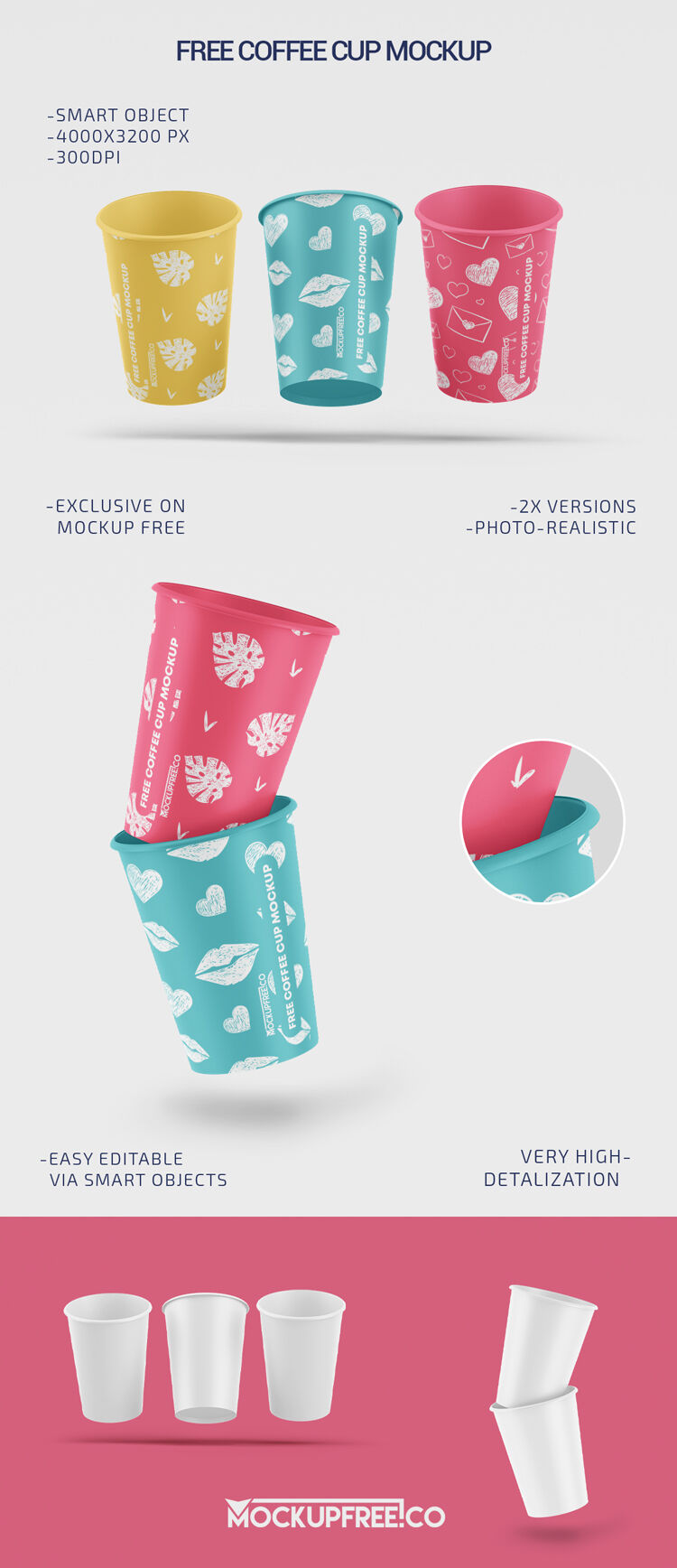 Two Mockups Featuring Front Views of Floating Paper Coffee Cups preview