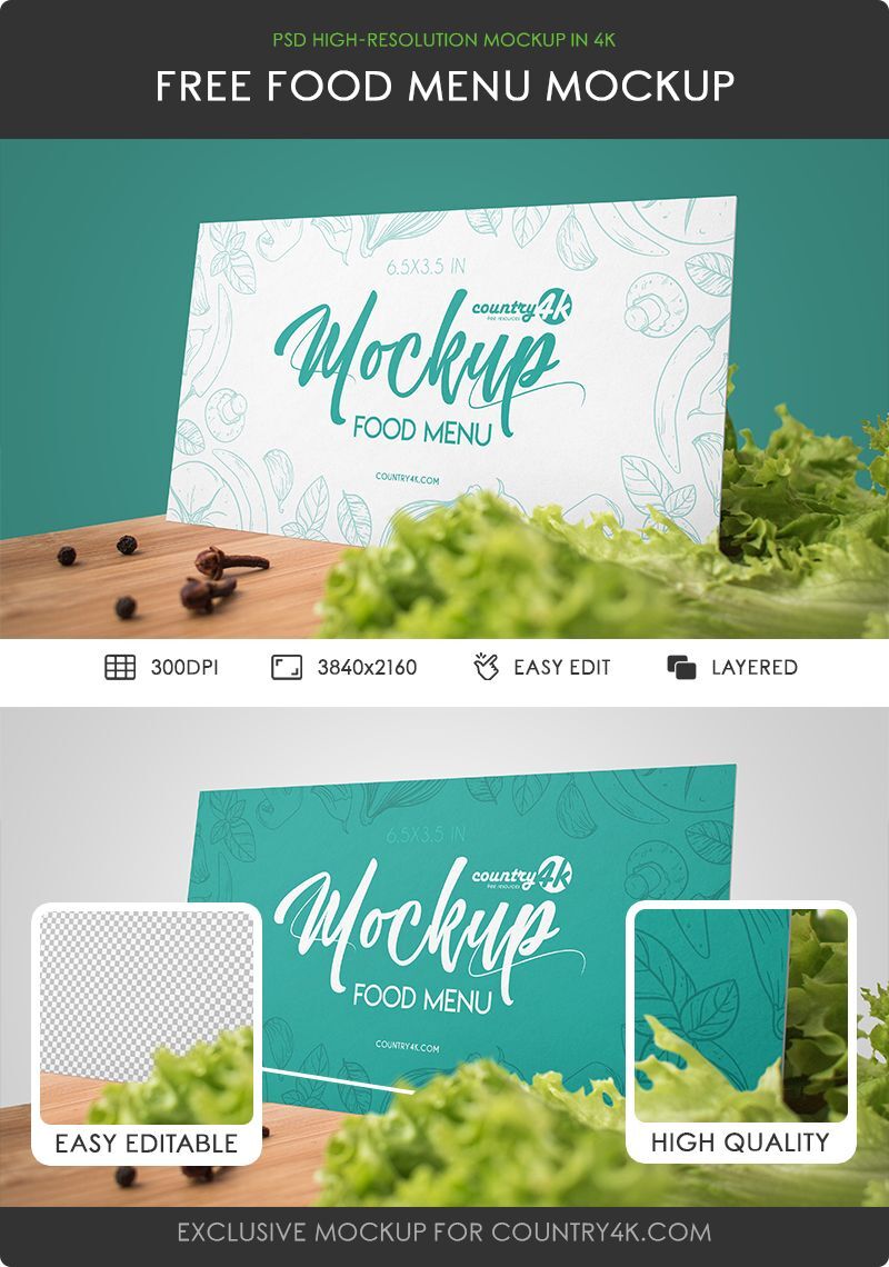 3/4 View Vertical Food Menu Mockup on Table with Lettuce preview