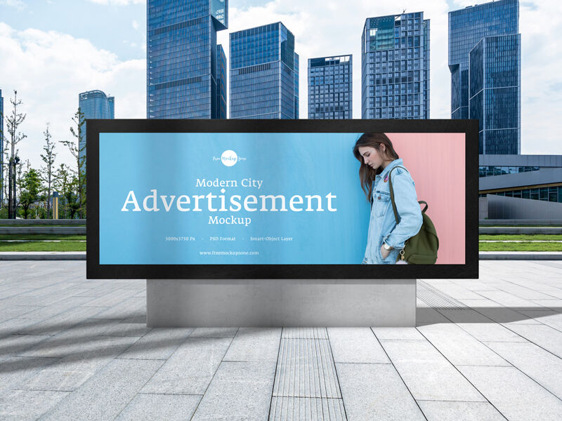 Horizontal Signage in City Standing in the Front View Mockup