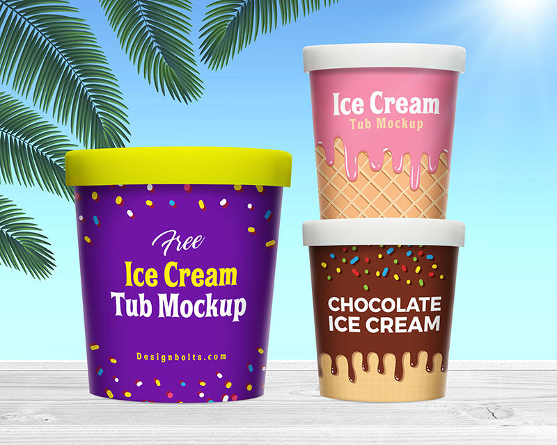 Mockup Featuring 3 Ice Cream Buckets in Different Sizes