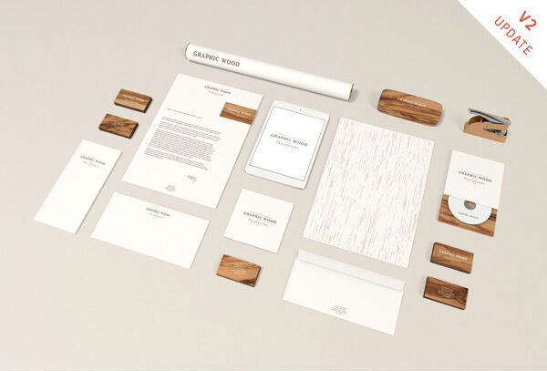 Perspective View of a Stationery Wood Design Mockup