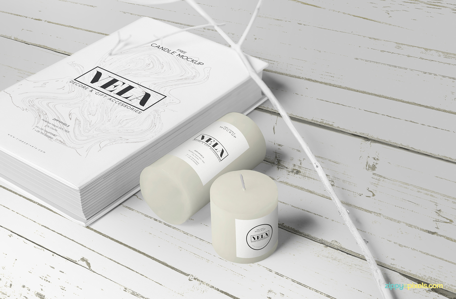 Mockup Featuring 2 Candles and a Book with Label