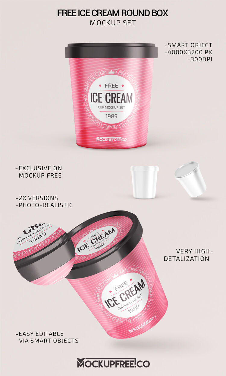 Two Ice Cream Plastic Round Box Mockups