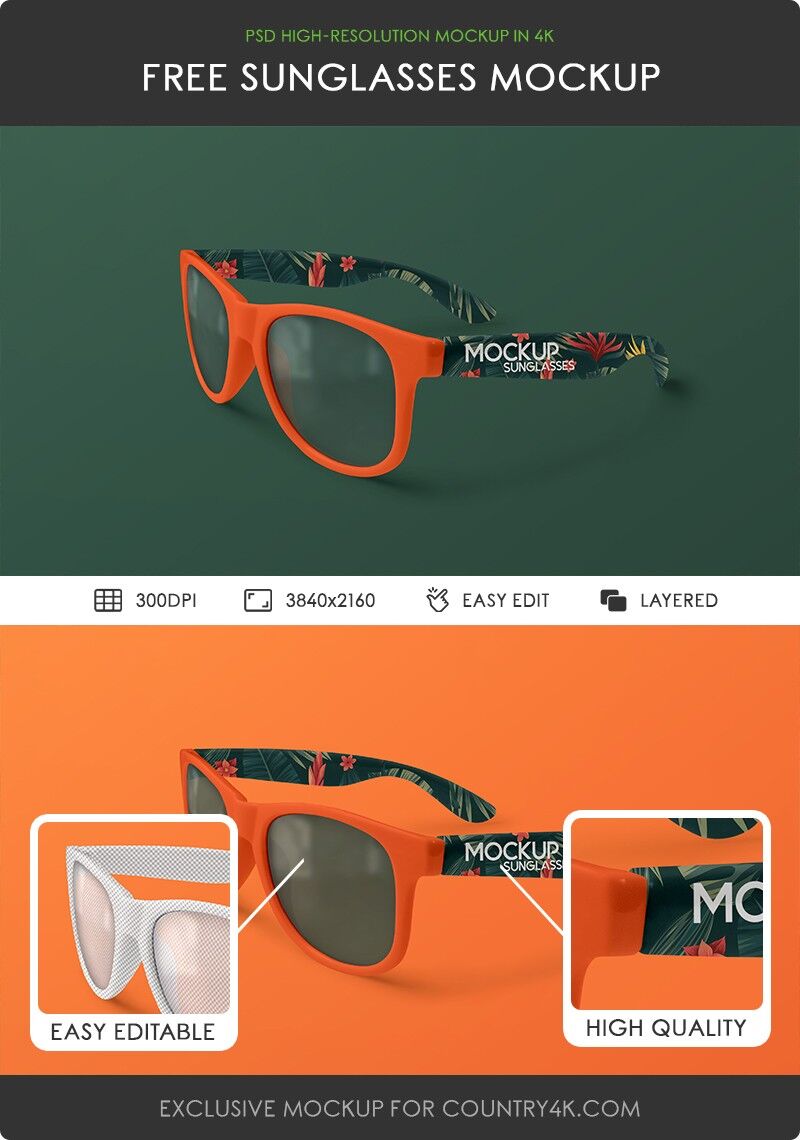 3/4 View Sunglasses Mockup in Plain Setting