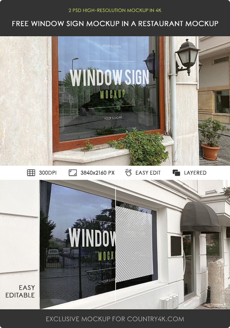 Two Mockups Featuring Perspective Views of Two Restaurant Window Signs