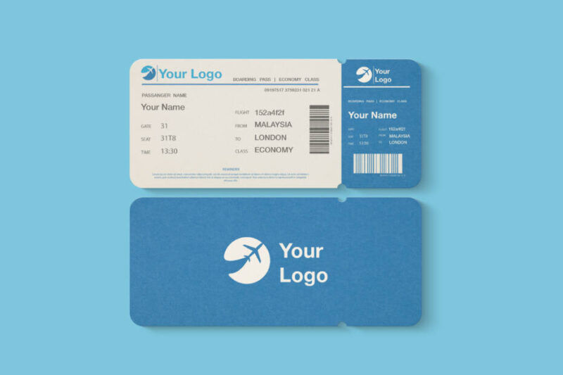Back and front View of a Flight or Event Ticket Mockup