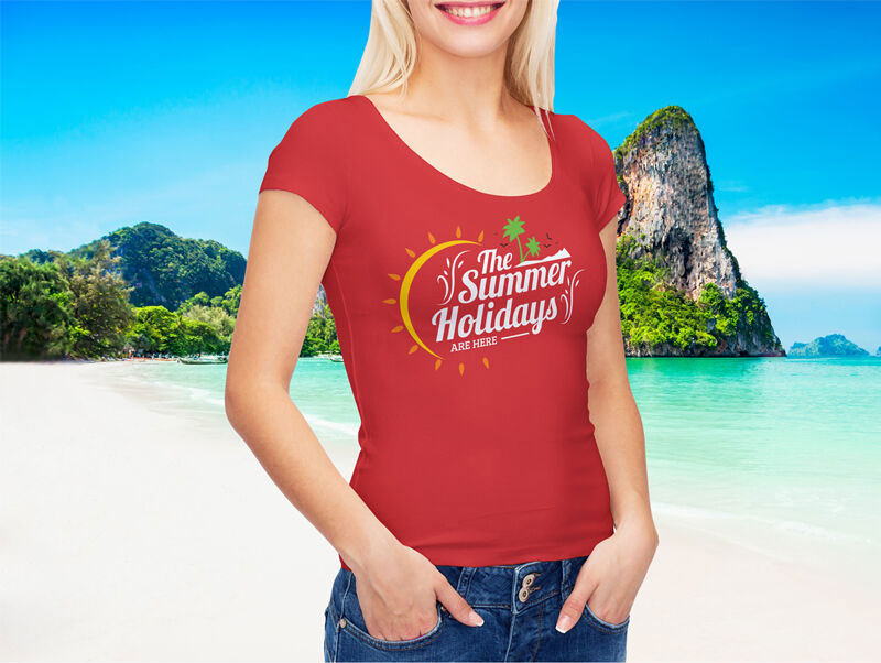 Blonde Girl Wearing a Tight T-Shirt Mockup
