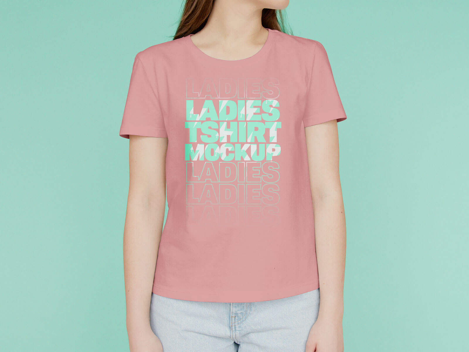Front View Girl Wearing Round Neck T-shirt Mockup preview