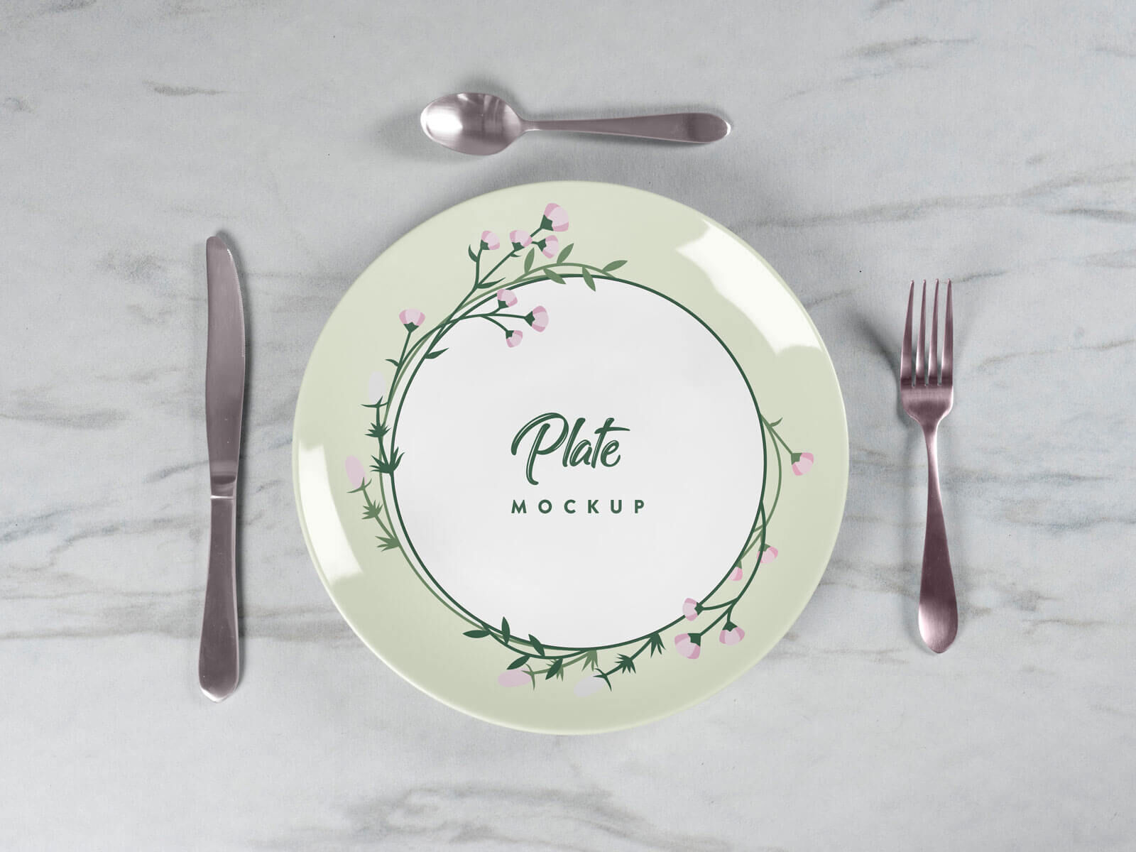 Top View of a Ceramic Plate with Utensils Mockup