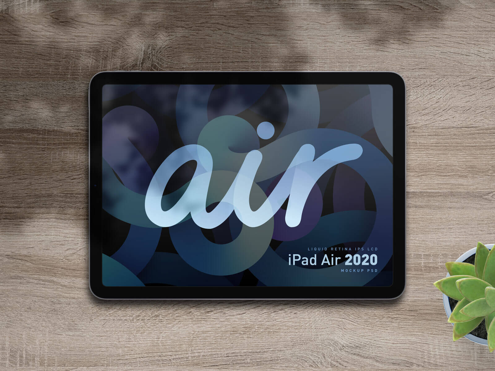 Top View Apple iPad Air Mockup with Shadow and Plant preview