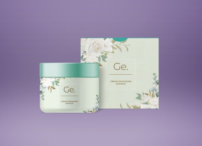 Floral Cream Jar and Box Packaging Mockup