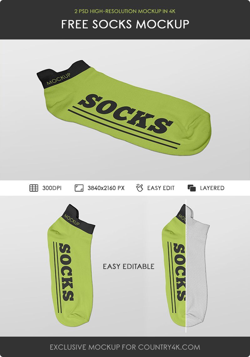 2 Socks Mockups in Different Views
