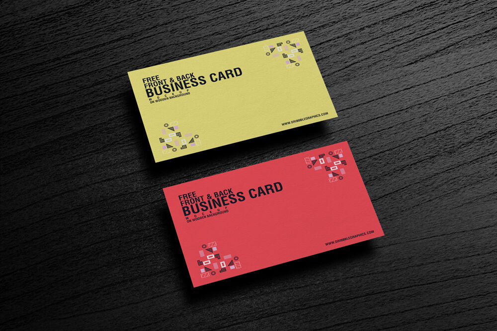 Front and Back of Two Business Cards Mockup With Wooden Background preview