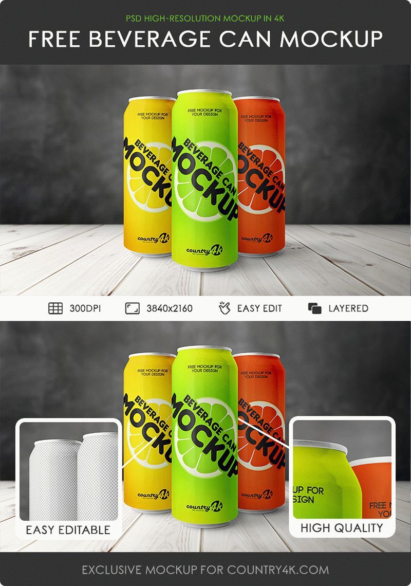 Three Beverage Cans on a Table Mockup preview