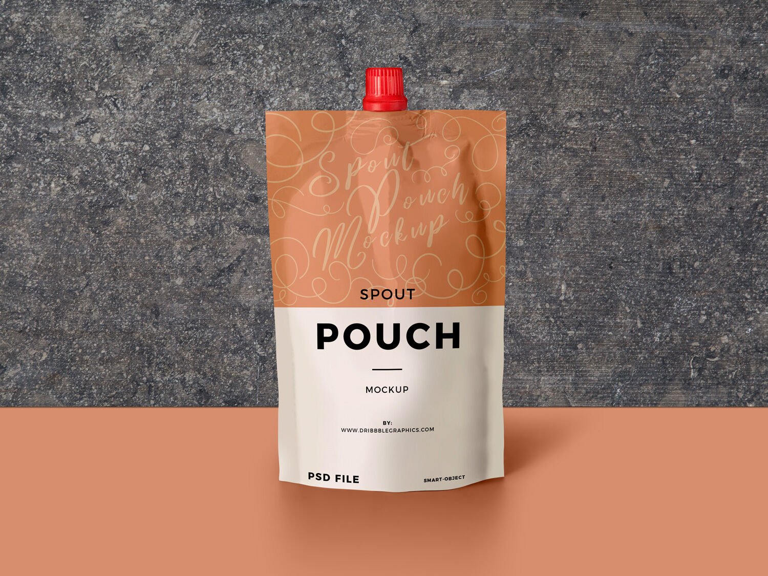 Front View Spout Pouch Mockup Standing Against Textured Wall preview