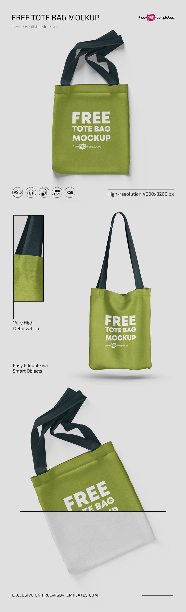 3 Tote Bag Mockups From Top and Front View preview