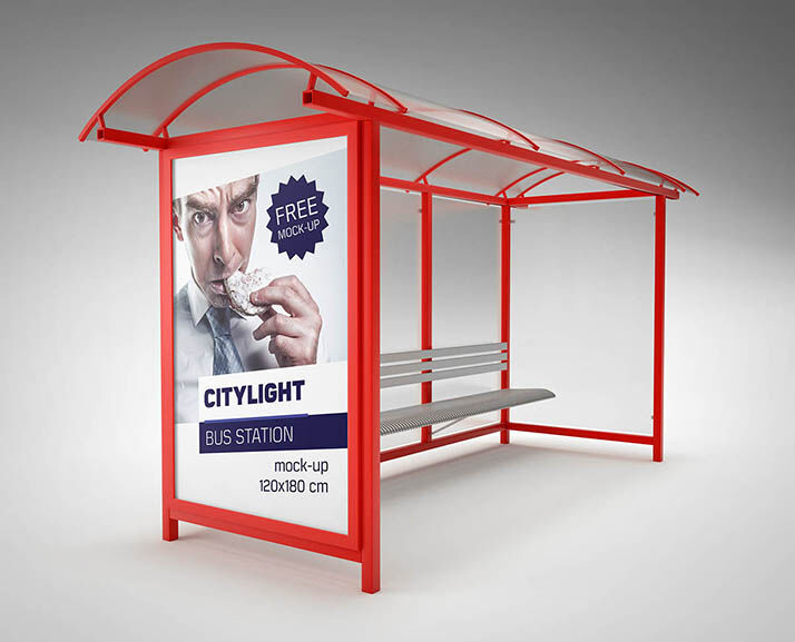 3 Bus Station City Light Mockups in Different Views