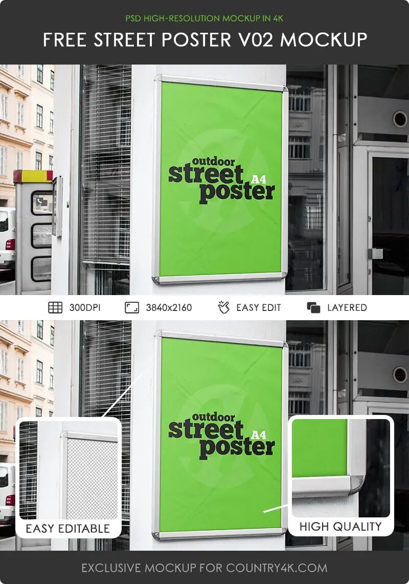 3/4 View Street Poster Metal Frame on Wall Mockup preview