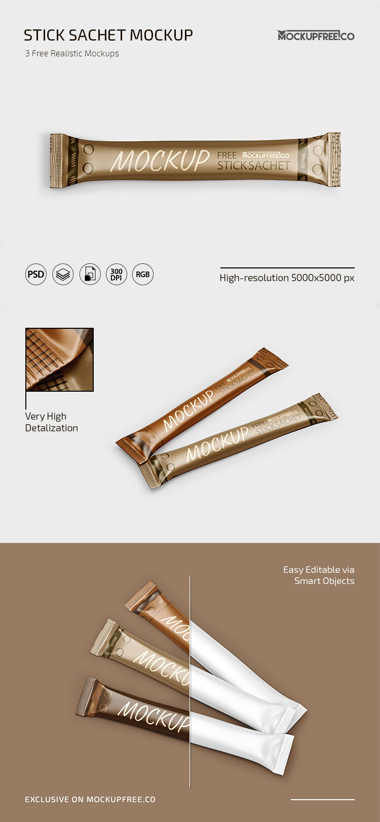 3 Mockups Including Stick Sachets in Different Views