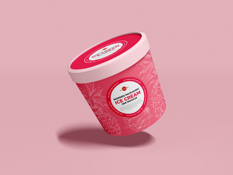 Front View of Floating Ice Cream Cup Wearing a Cap Mockup