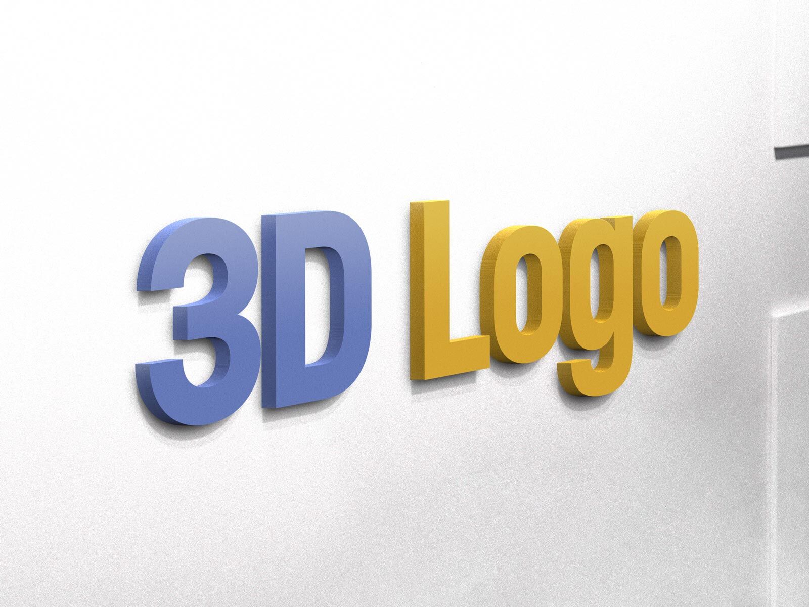 Perspective View of 3D Logo on Wall White Mockup / Text Effect