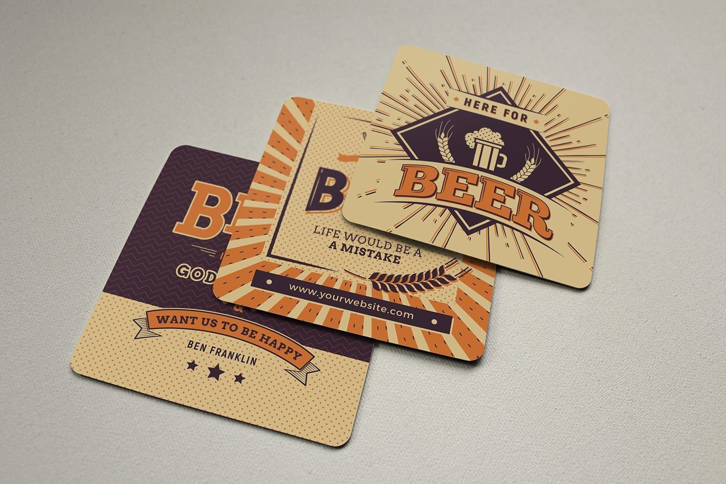 Three Beer Coaster Templates Featuring Vintage and Cartoonish Theme