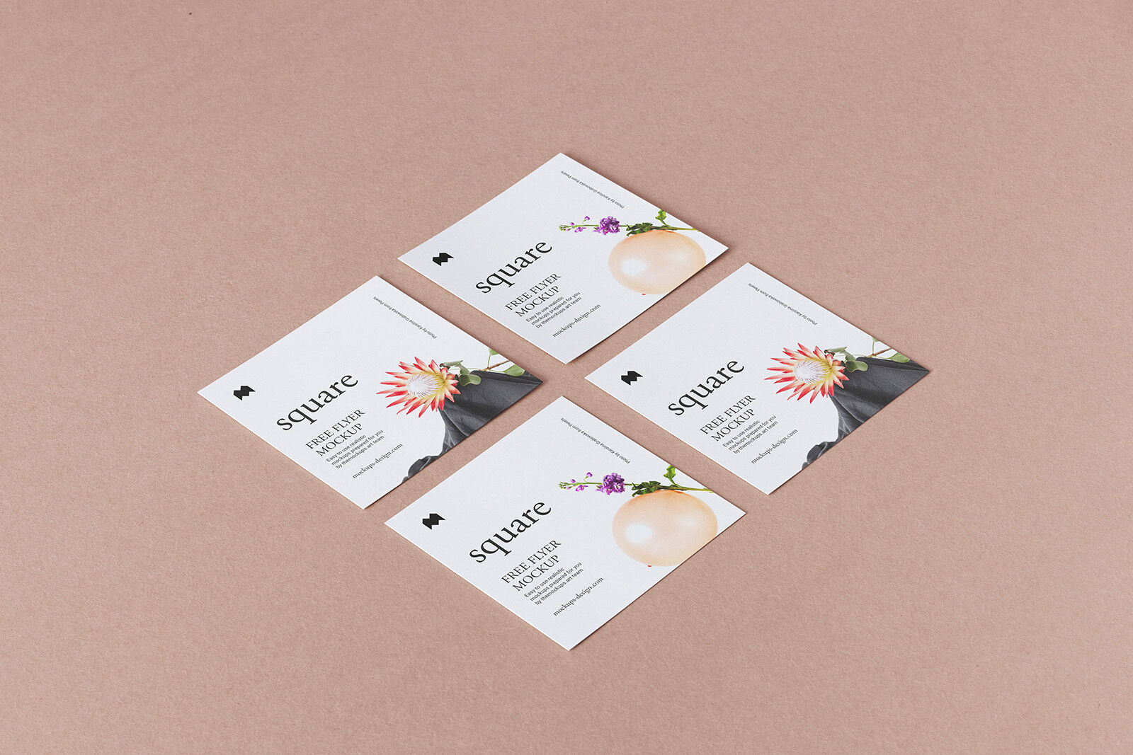 Four Perspective View Square Flyers Mockup