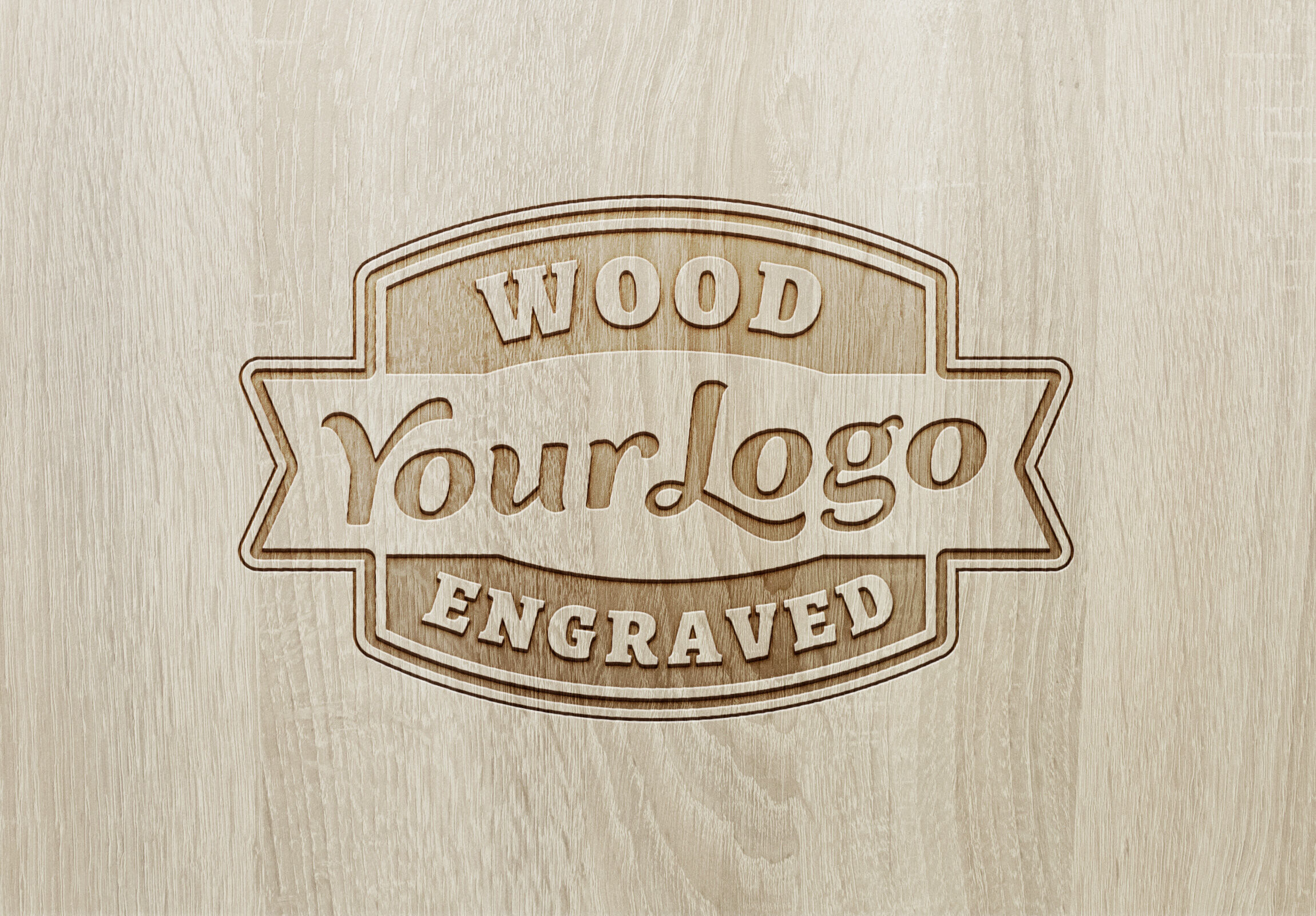 Top View of a Wood Engraved Logo Mockup / Text Effect