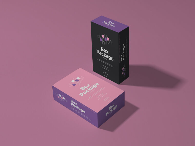 Two Box Packages Standing and Lying Down Mockup preview