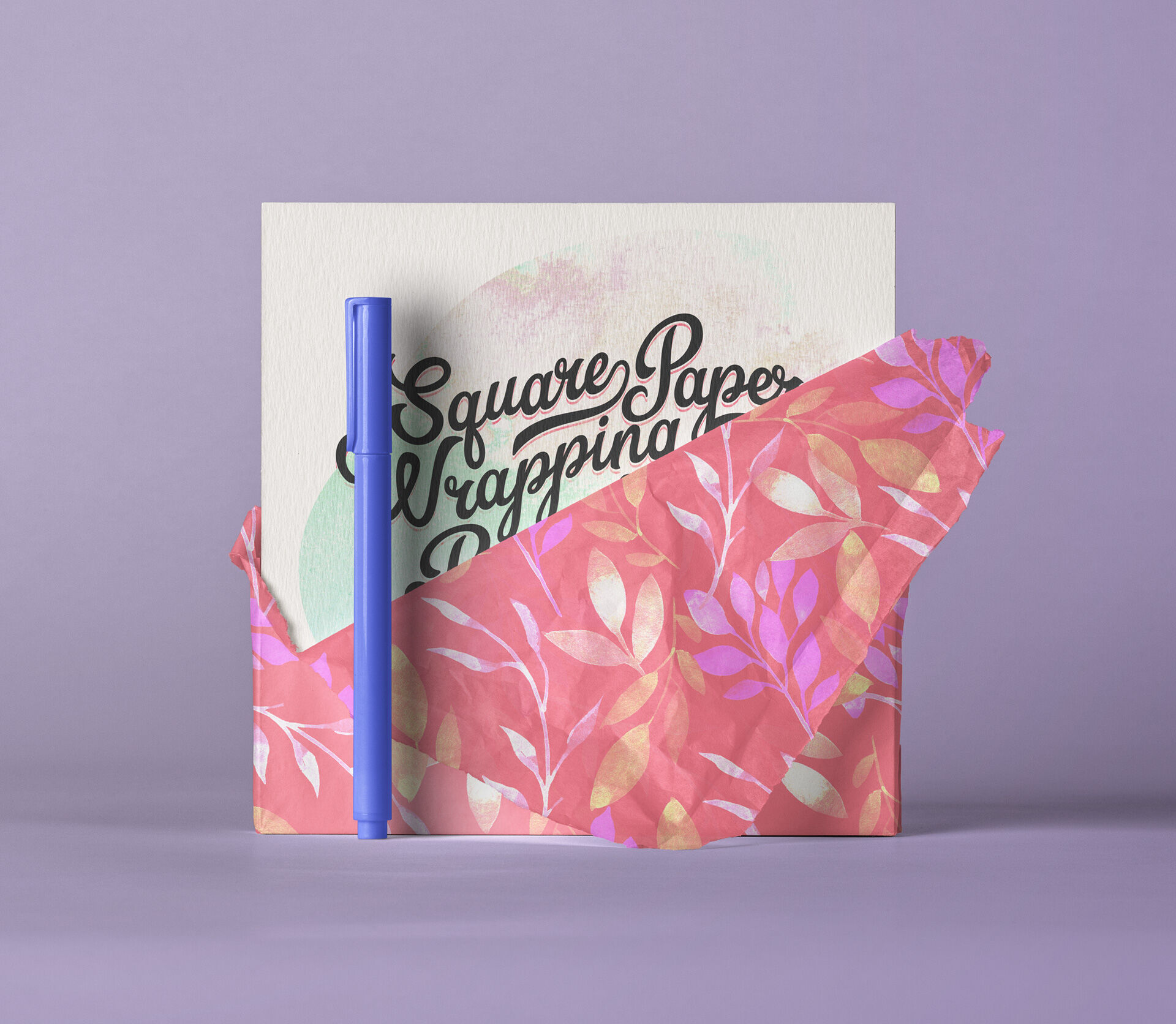Standing Square Invitation Card Covered Partly with Wrapping Paper Mockup