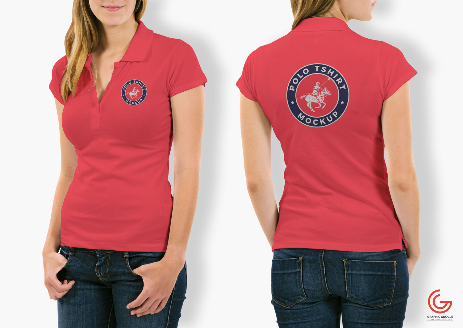 Two Mockup of a Woman Wearing a T-shirt Back and Front Views