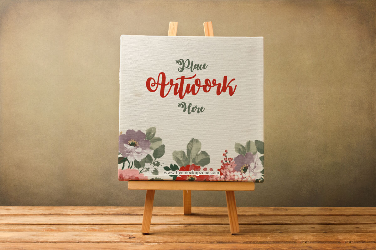 Front View Canvas Mockup on a Wooden Stand preview