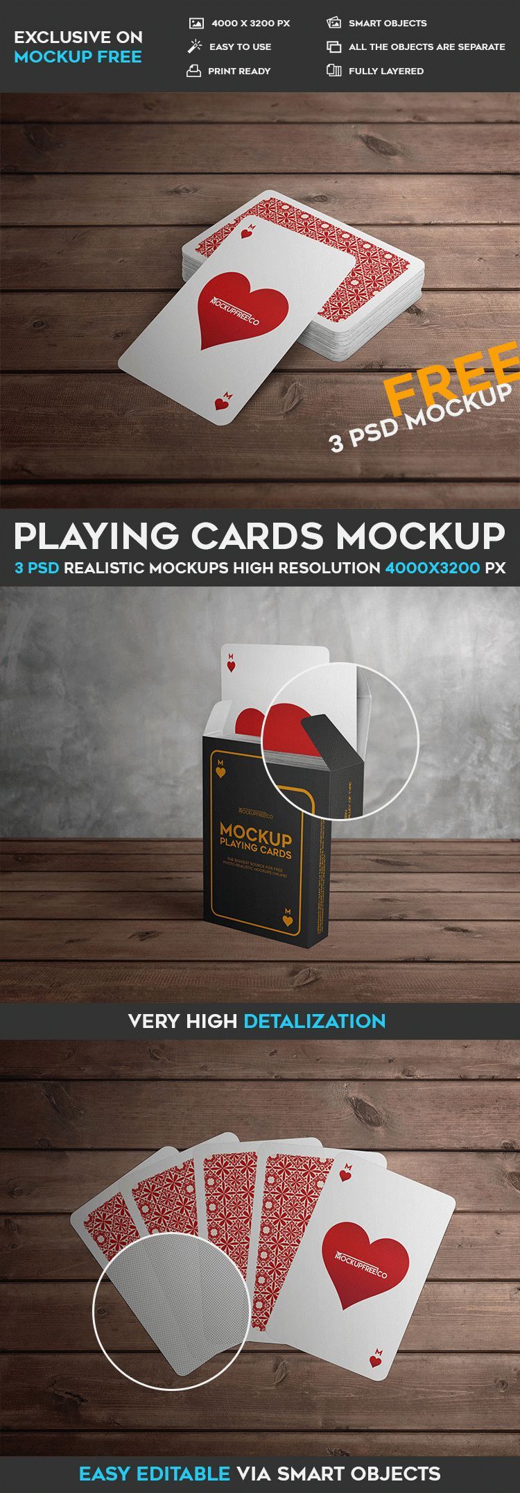 Set of Three Mockups Featuring Playing Cards in Different Angles