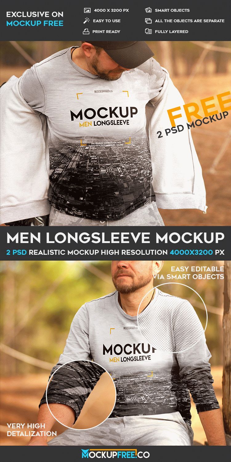 Two Mockups Featuring a Men Wearing a Long Sleeve Shirt
