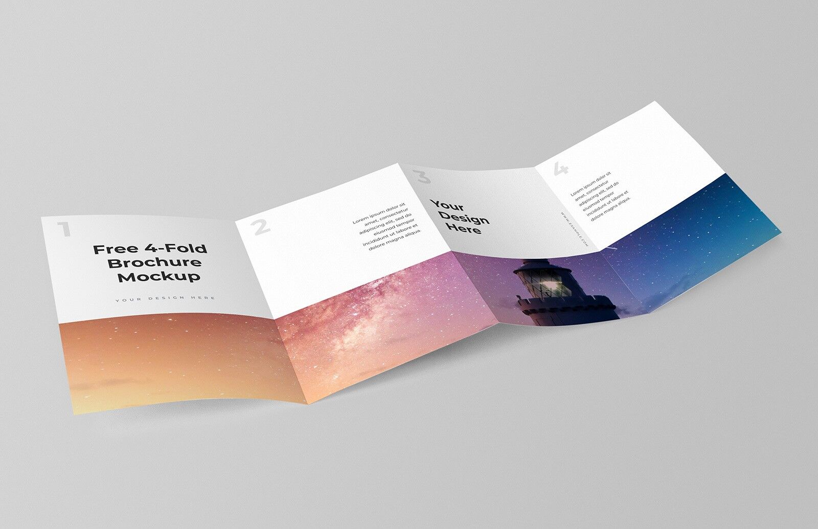 Three Mockups Showing Opened, Portrait and Landscape Four-fold A6 Leaflet preview