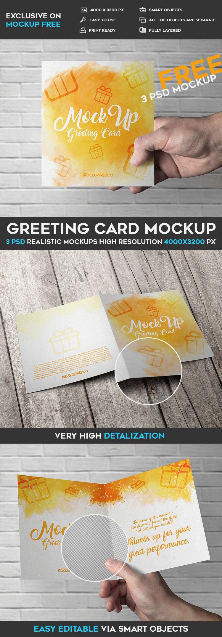 Three View of a Greeting Card Mockup preview