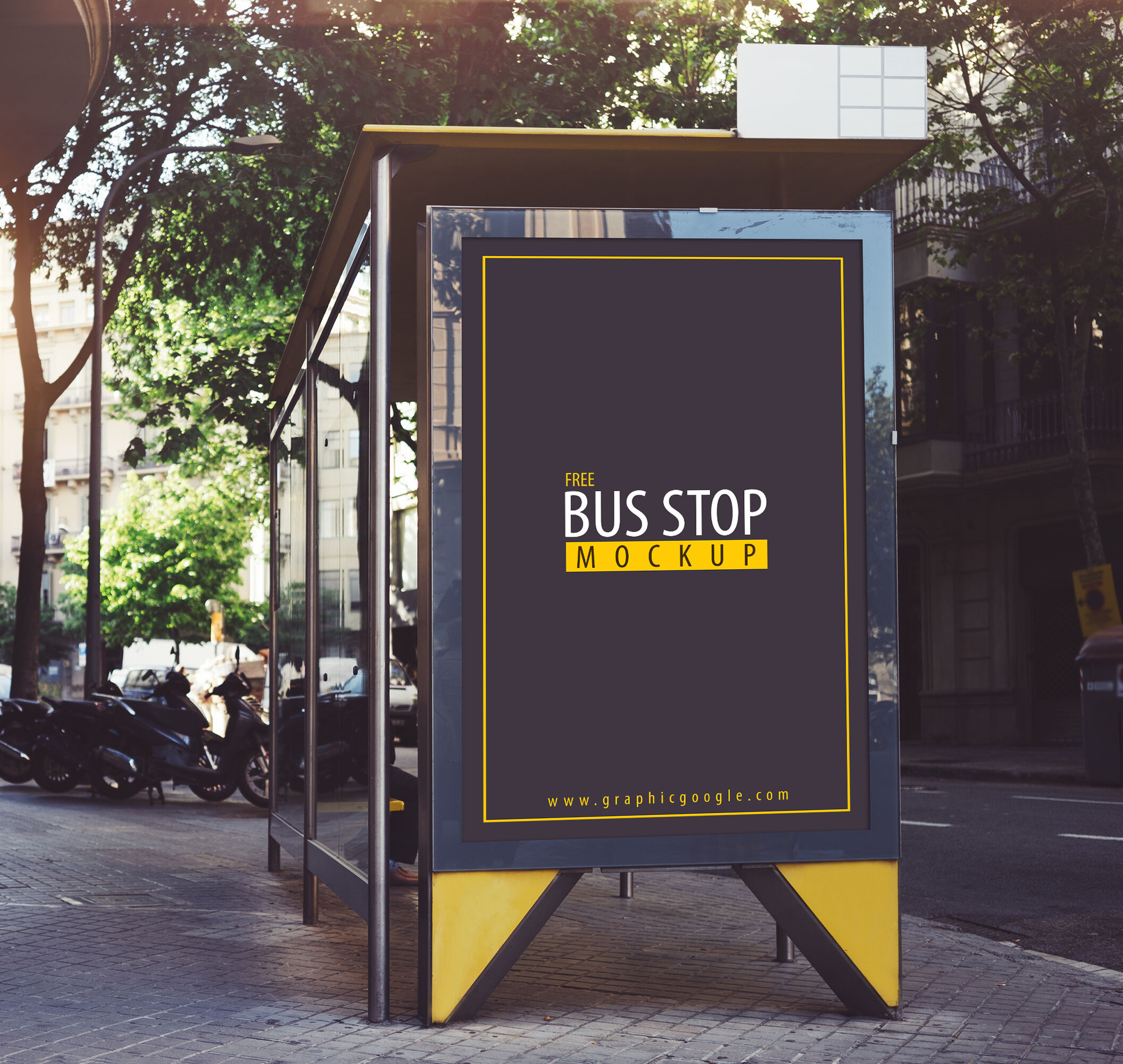 Outdoor Glassy Bus Stop Banner Mockup