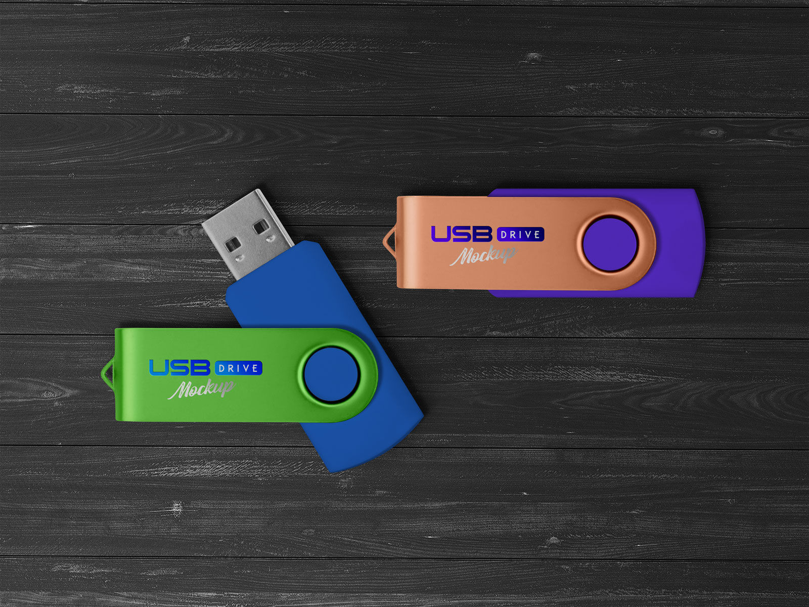 Top View of Two USB Flash Drive Mockup