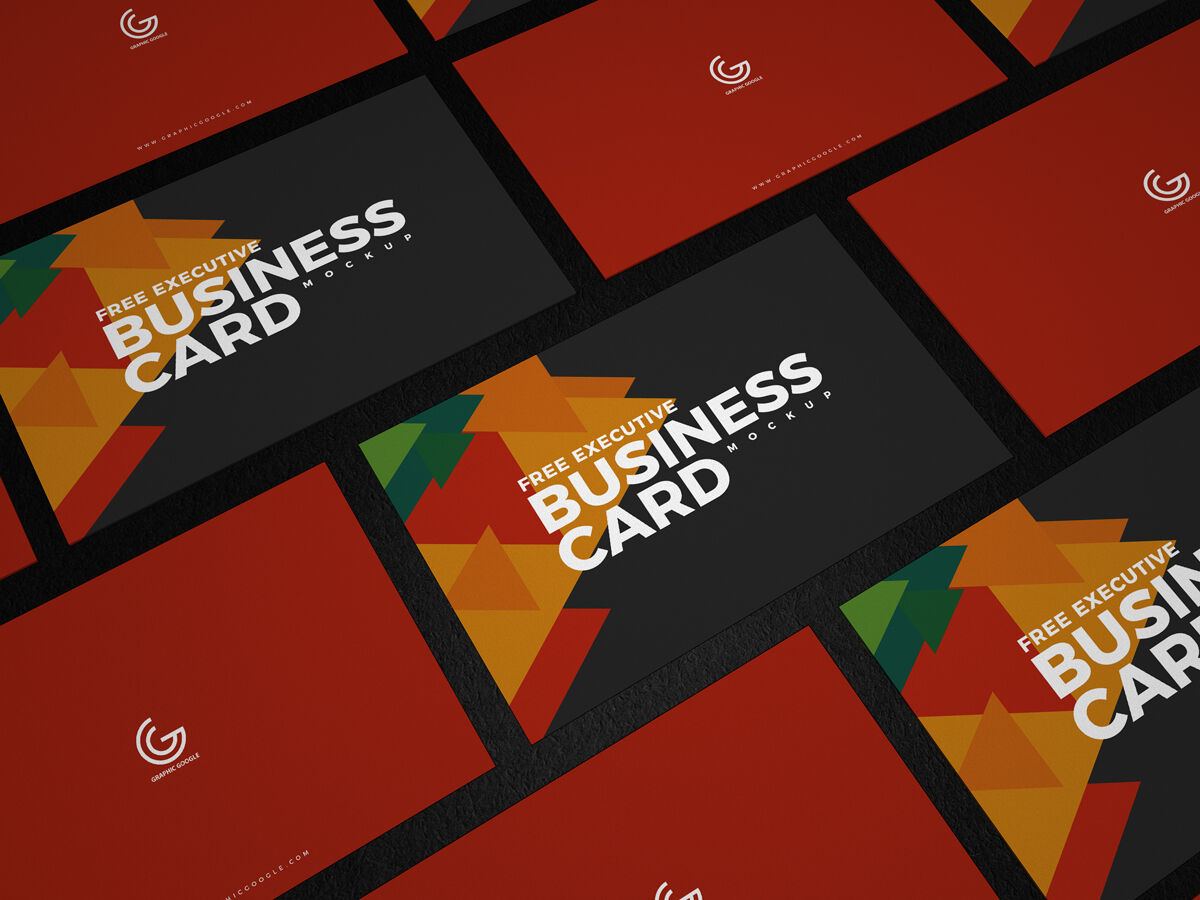 Mockup of Business Cards in Grid at the 3\4 Angle View preview